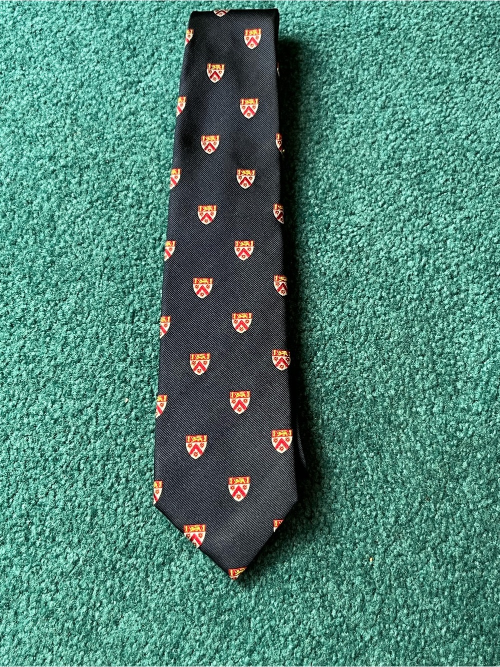 Ben Silver Trinity College Cambridge Silk Crest Necktie Navy Hand Swen USA